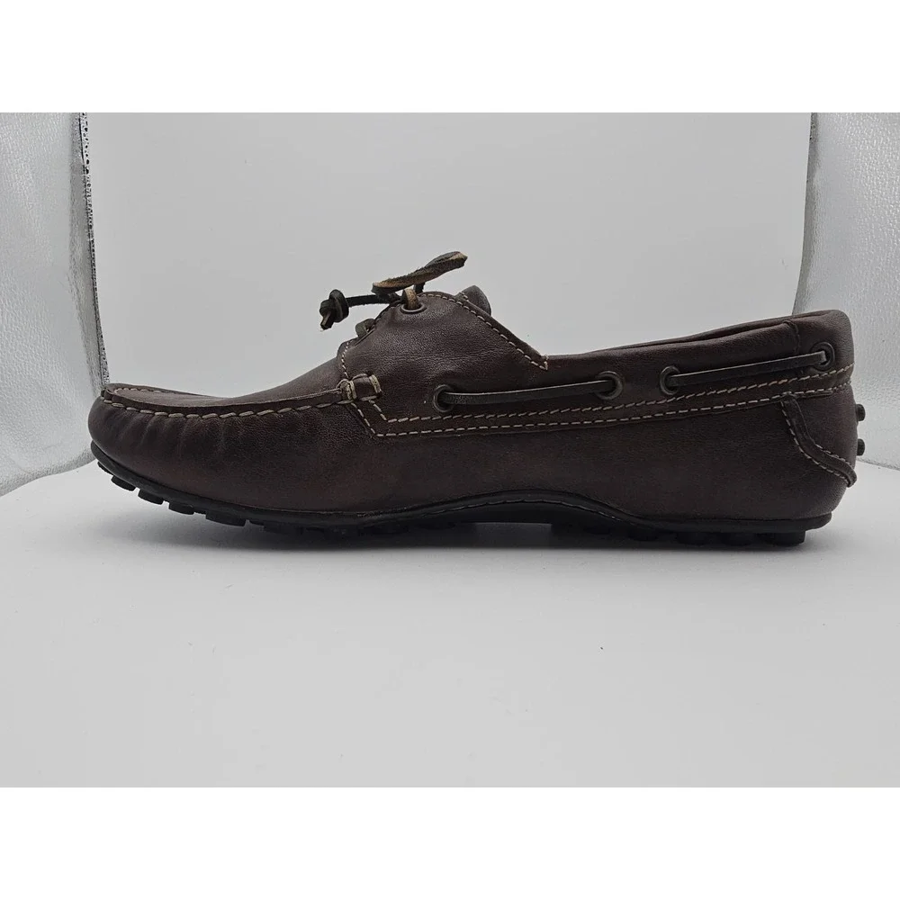 ECCO Men's Dark Brown Hand Sewn Leather Boat Shoes Eur 42 Size 9-9 US